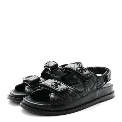 Chanel Lambskin Velcro Dad Sandals 38.5 Black 4 of 10