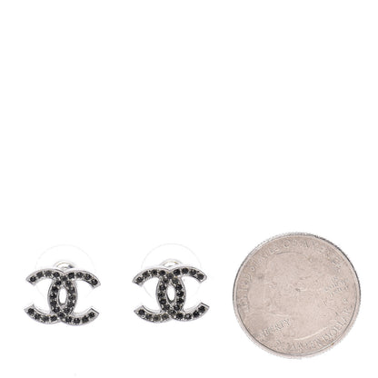 Chanel Ruthenium Crystal CC Earrings Silver Black 2 of 5