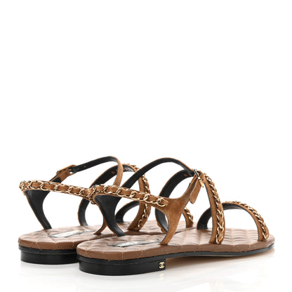 Chanel Suede Calfskin Chain Sandals 41 Brown 4 of 9