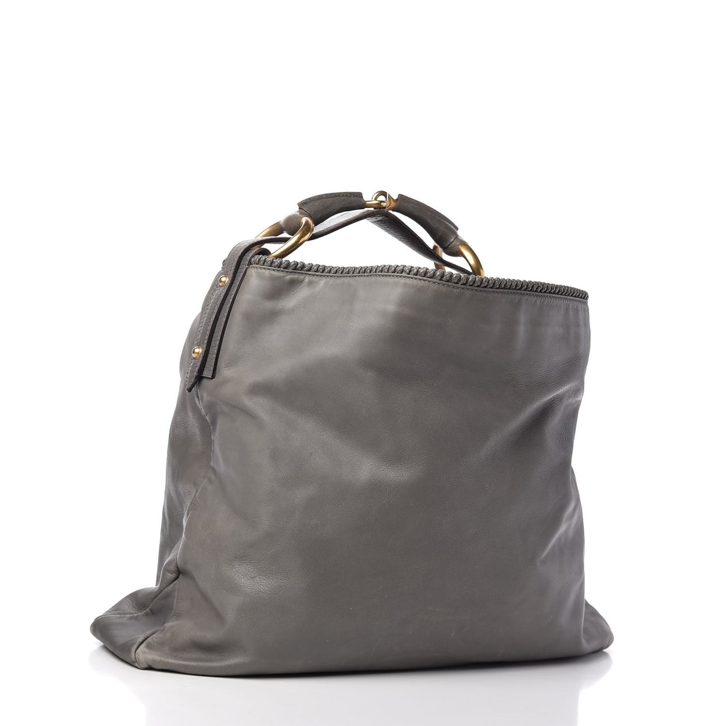 Calfskin Large Horsebit Chain Hobo Grey