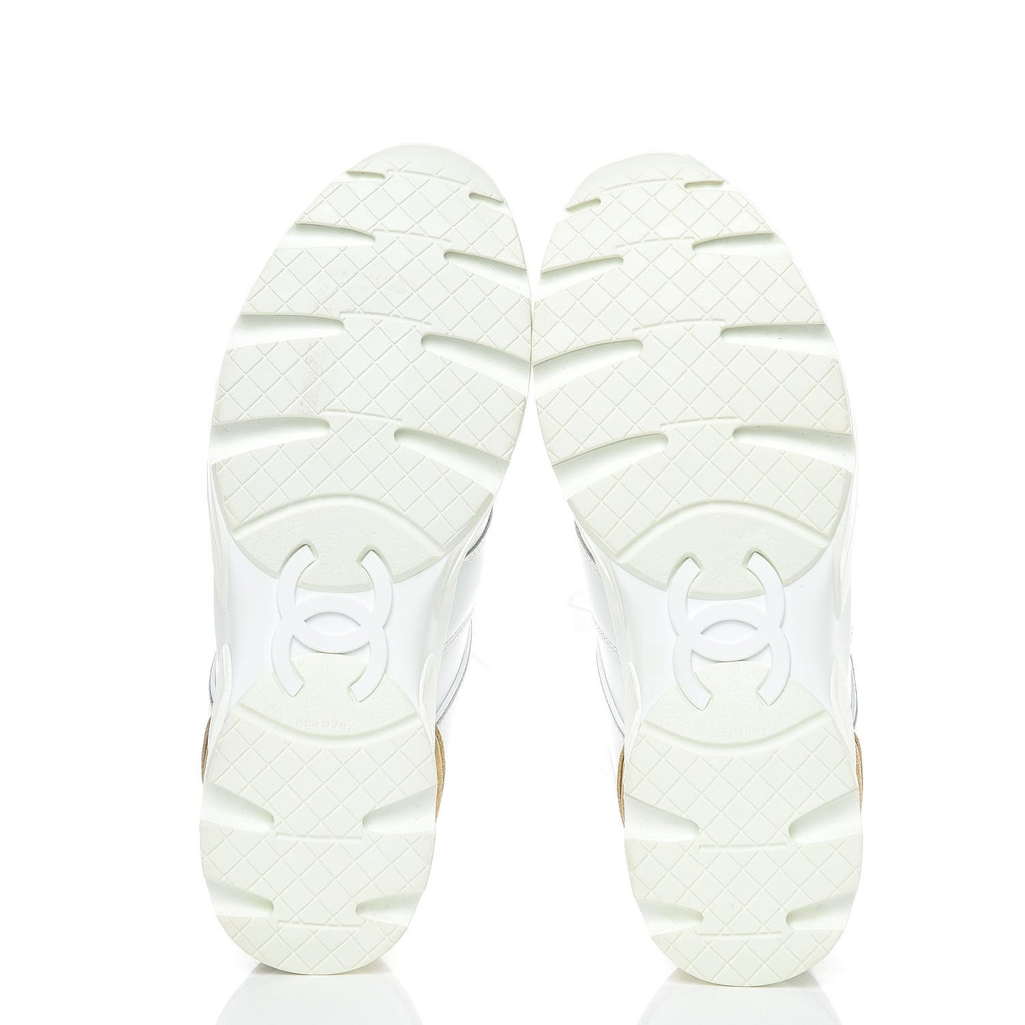 Calfskin Laminated Lambskin Womens CC Sneakers 37 White Gold