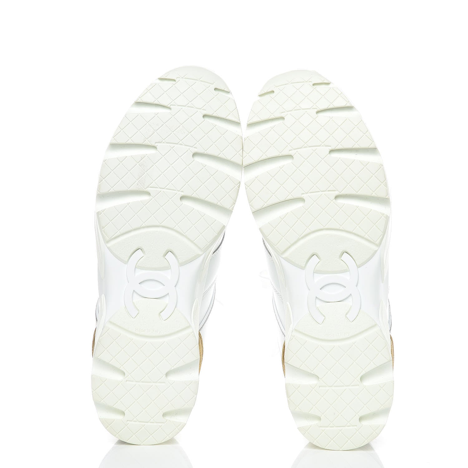 Chanel Calfskin Laminated Lambskin Womens CC Sneakers 37 White Gold 5 of 10