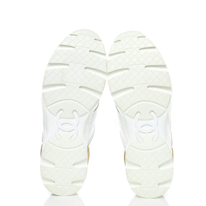 Chanel Calfskin Laminated Lambskin Womens CC Sneakers 37 White Gold 5 of 10