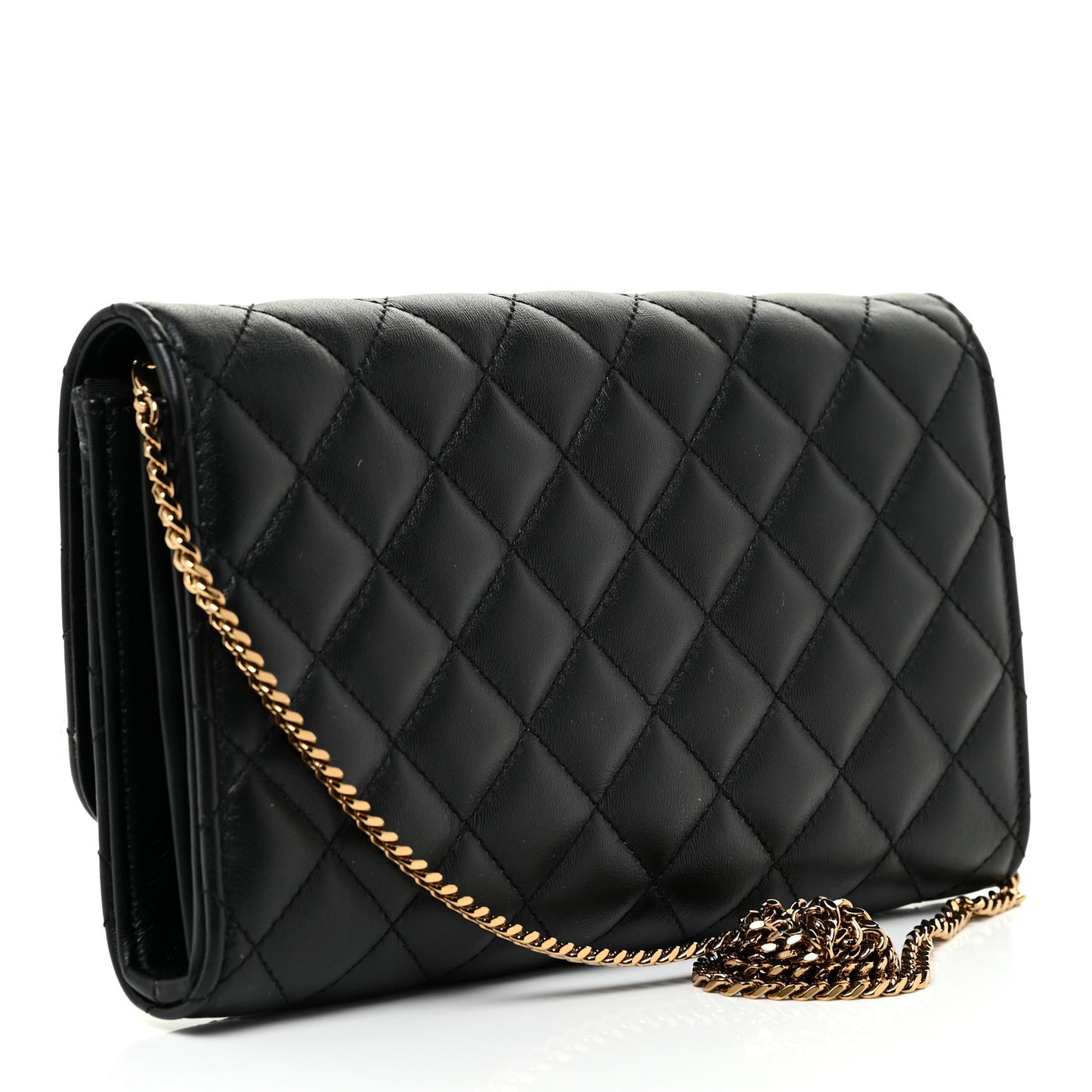 Lambskin Quilted Medusa Wallet On Chain Crossbody Black