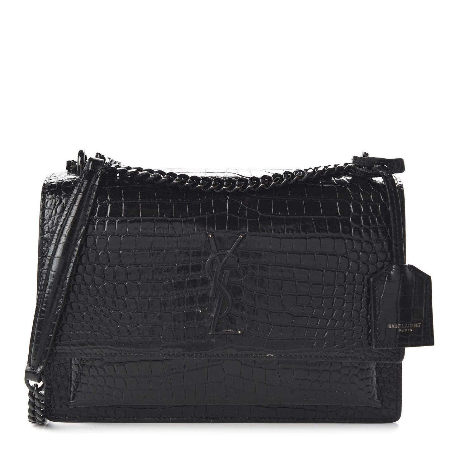 Calfskin Crocodile Embossed Medium Monochrome Monogram Sunset Black