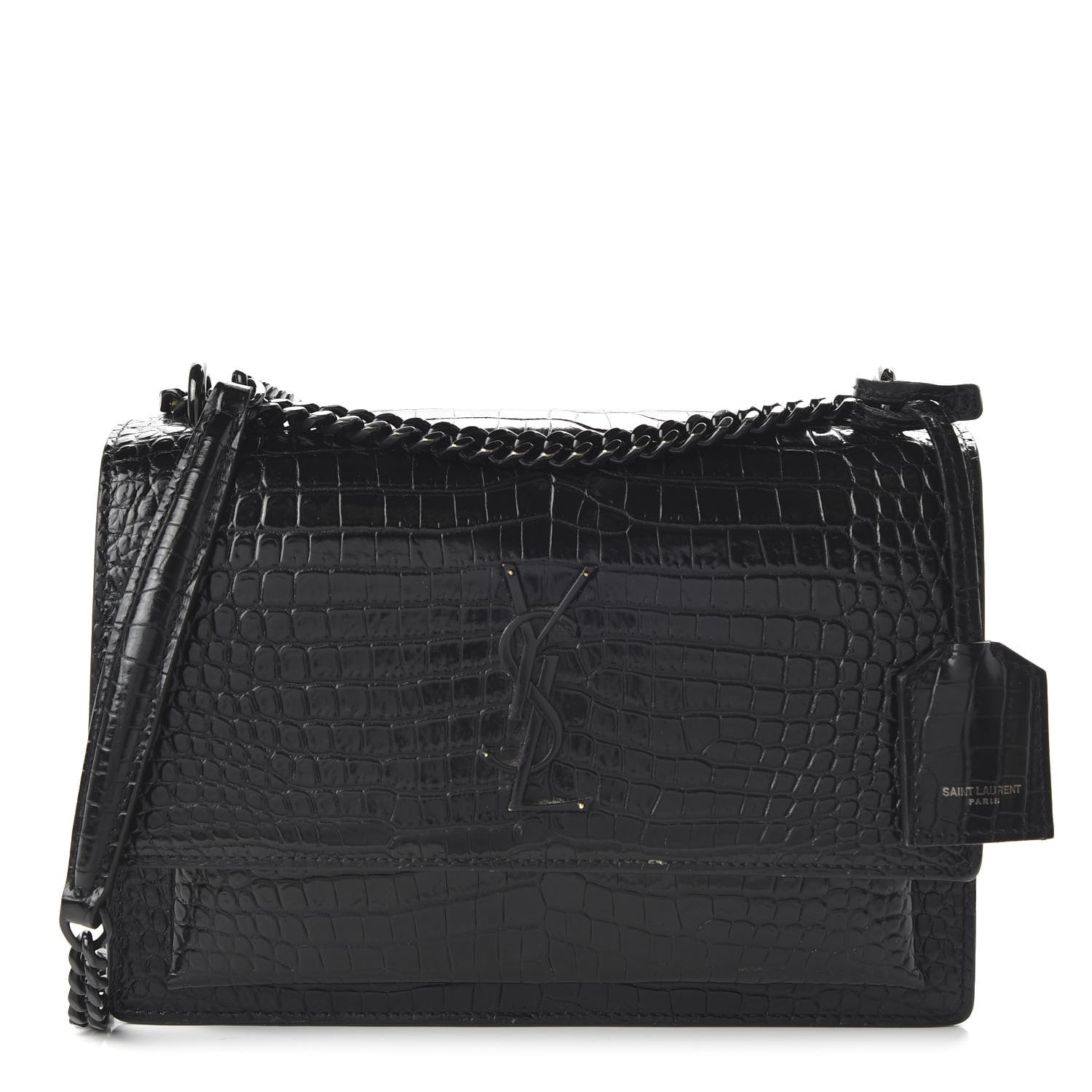 Saint Laurent Calfskin Crocodile Embossed Medium Monochrome Monogram Sunset Black 1 of 9