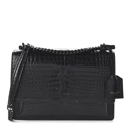 Saint Laurent Calfskin Crocodile Embossed Medium Monochrome Monogram Sunset Black 1 of 9
