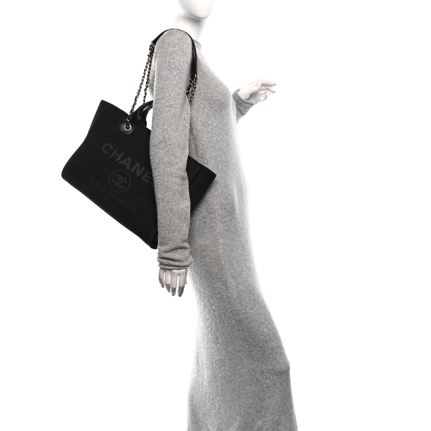 Mixed Fibers Calfskin Small Deauville Tote Black