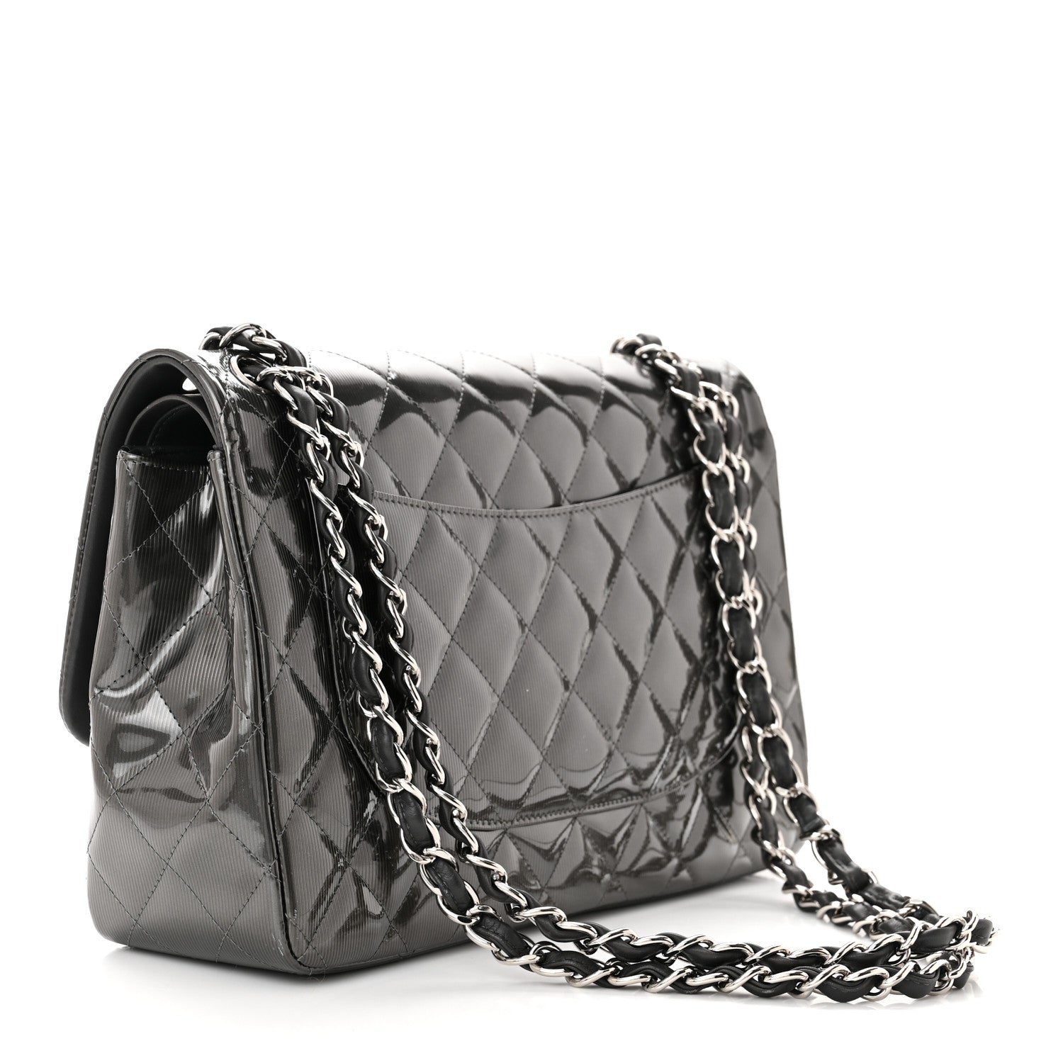 Chanel Striated Patent Quilted Jumbo Double Flap Grey 3 of 13
