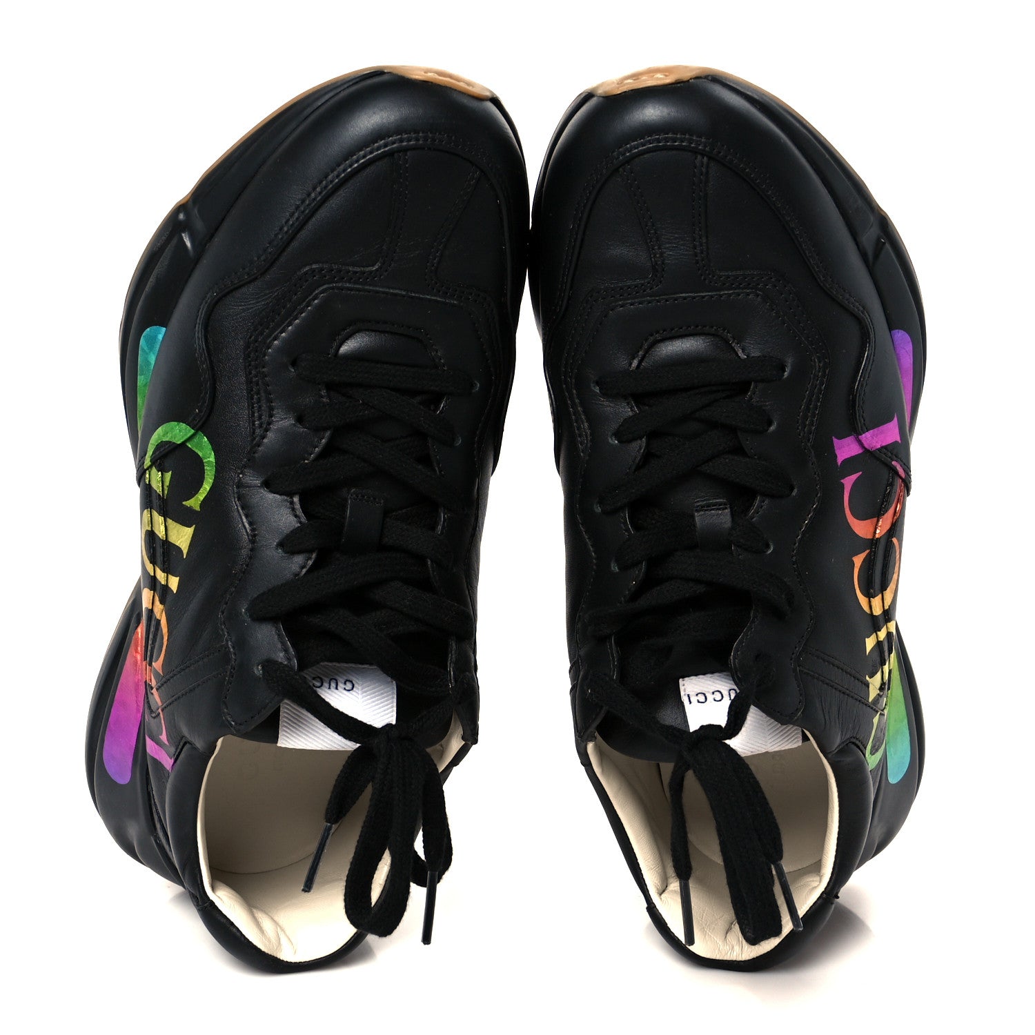 Gucci Calfskin Iridescent Logo Mens Rhyton Sneakers 8.5 Black 2 of 9
