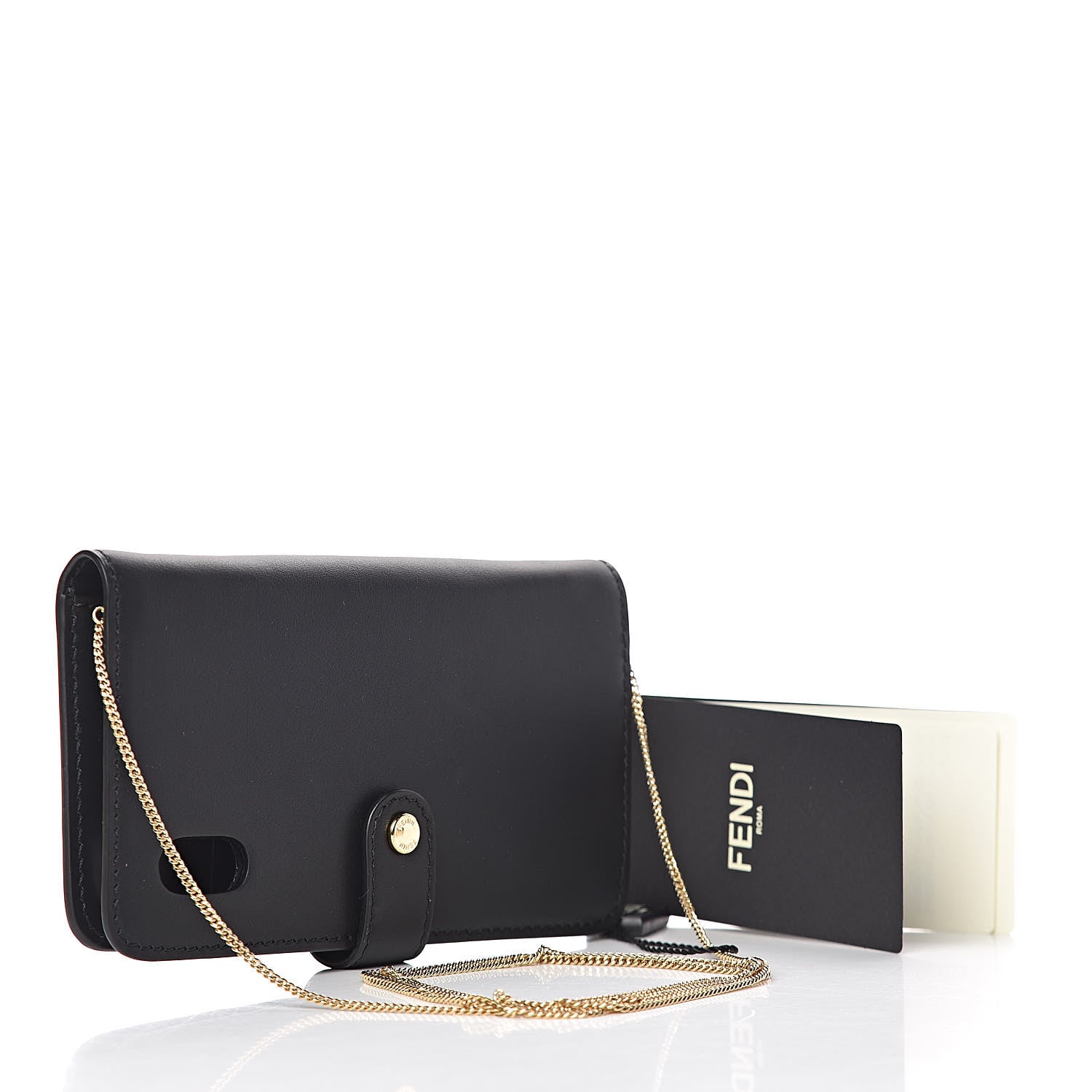 Fendi Vitello Century Glazed Fabric FF 1974 Baguette IPhone X Crossbody Black Mogano Panna 3 of 9