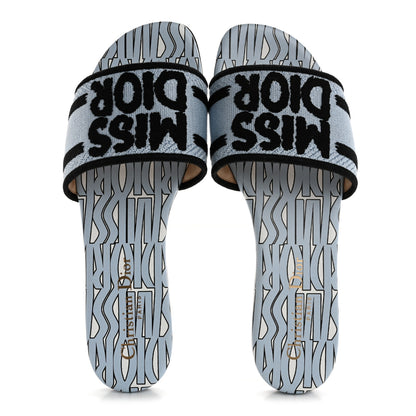 Christian Dior Canvas Embroidered Miss Dior Allover Dway Flat Slide Sandals 36 Azure Pale 2 of 10