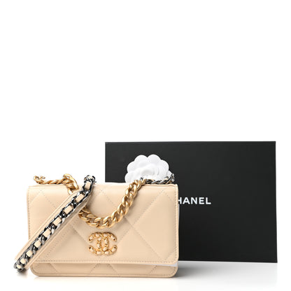 Chanel Goatskin Quilted Chanel 19 Wallet On Chain WOC Light Beige 10 of 10