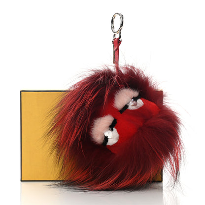 Fendi Fox Mink Rabbit Fur Crystal Eye Furry Cracker Monster Bag Charm Red Pink 5 of 5