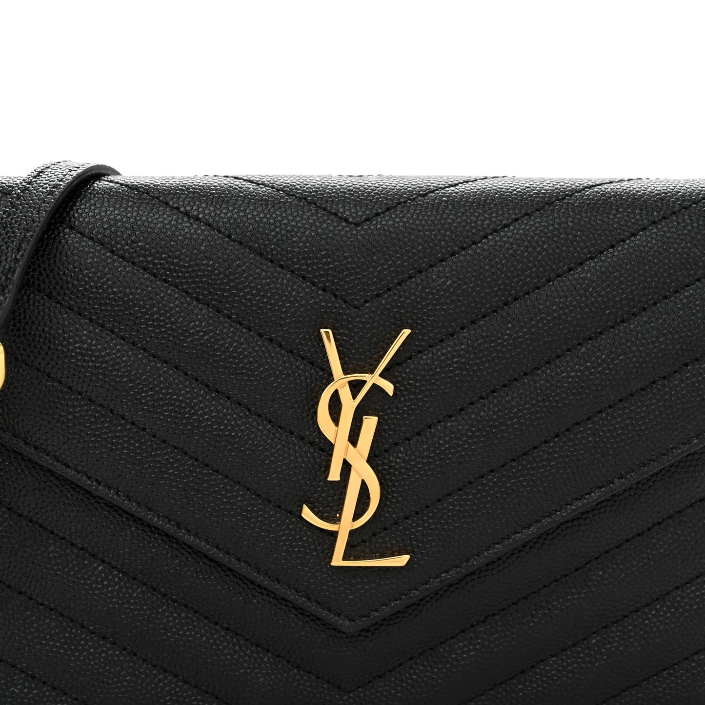 Grain De Poudre Matelasse Chevron Monogram Envelope Chain Wallet Black