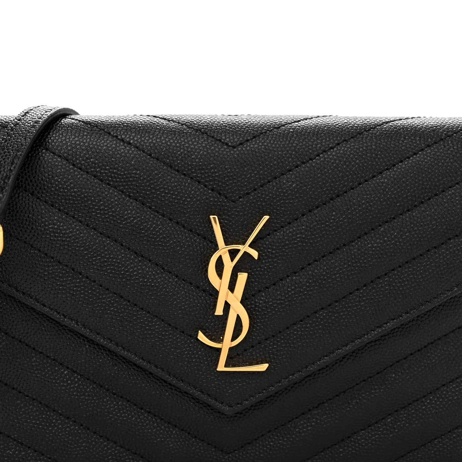 Saint Laurent Grain De Poudre Matelasse Chevron Monogram Envelope Chain Wallet Black 8 of 10