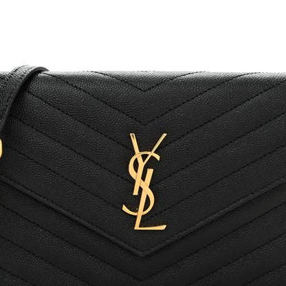 Saint Laurent Grain De Poudre Matelasse Chevron Monogram Envelope Chain Wallet Black 8 of 10