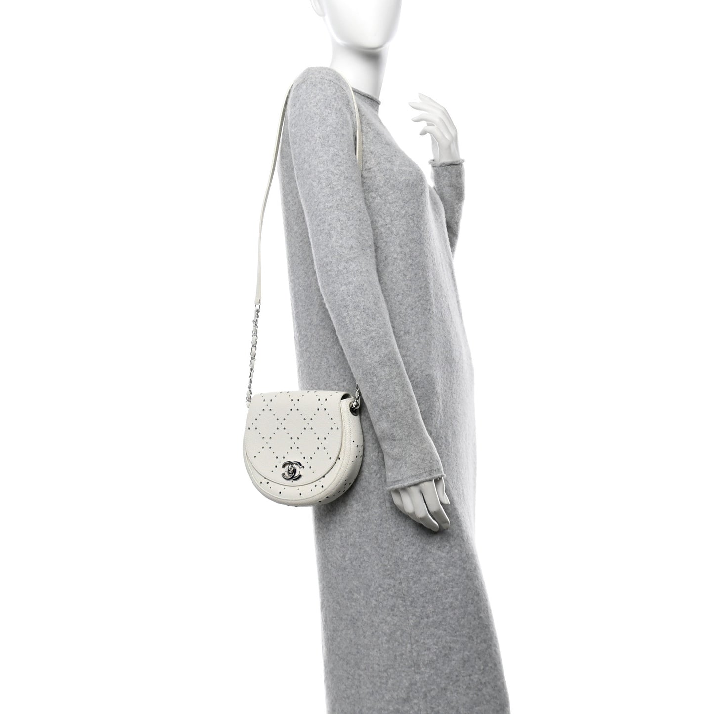 Caviar Perforated Messenger Bag White
