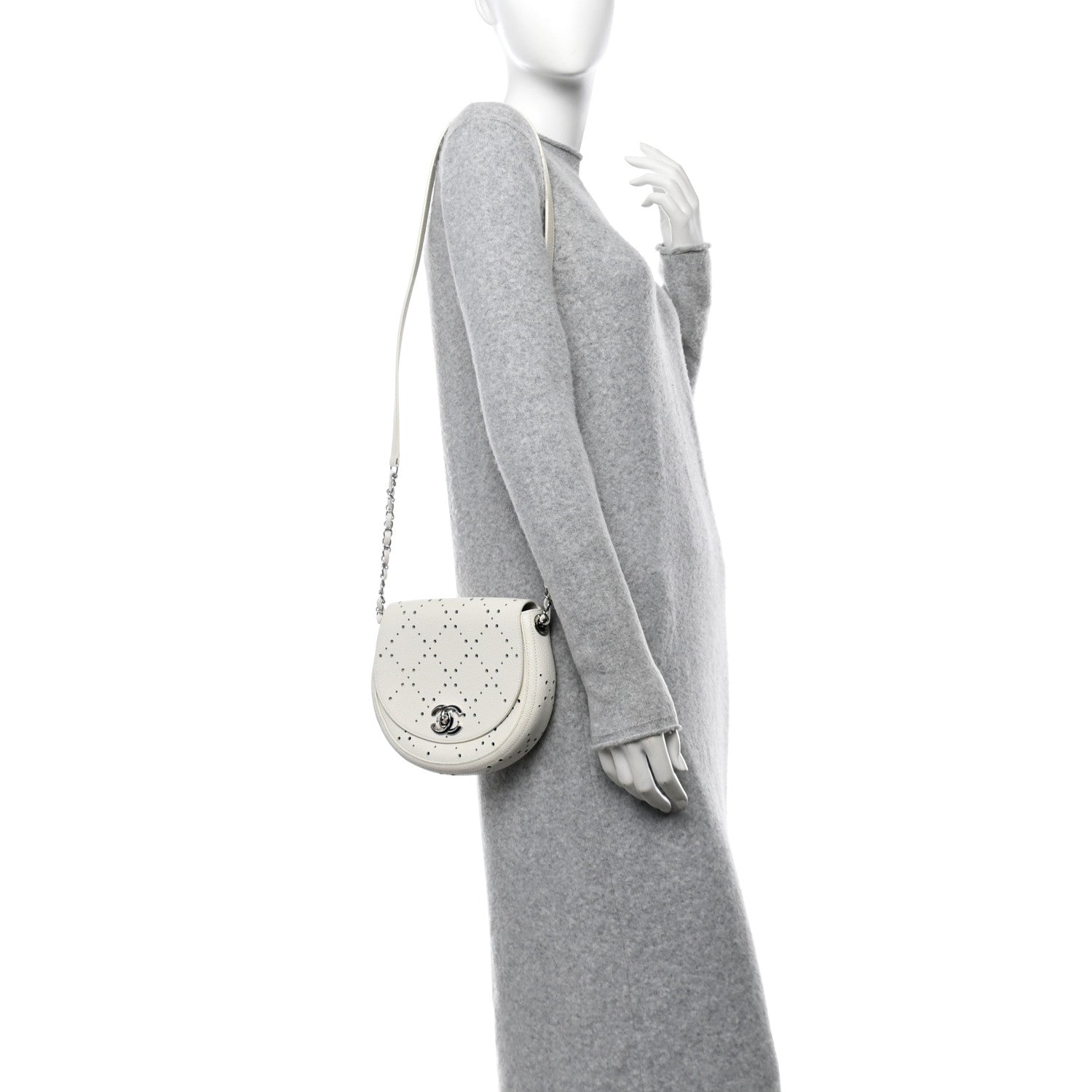Chanel Caviar Perforated Messenger Bag White 2 of 12