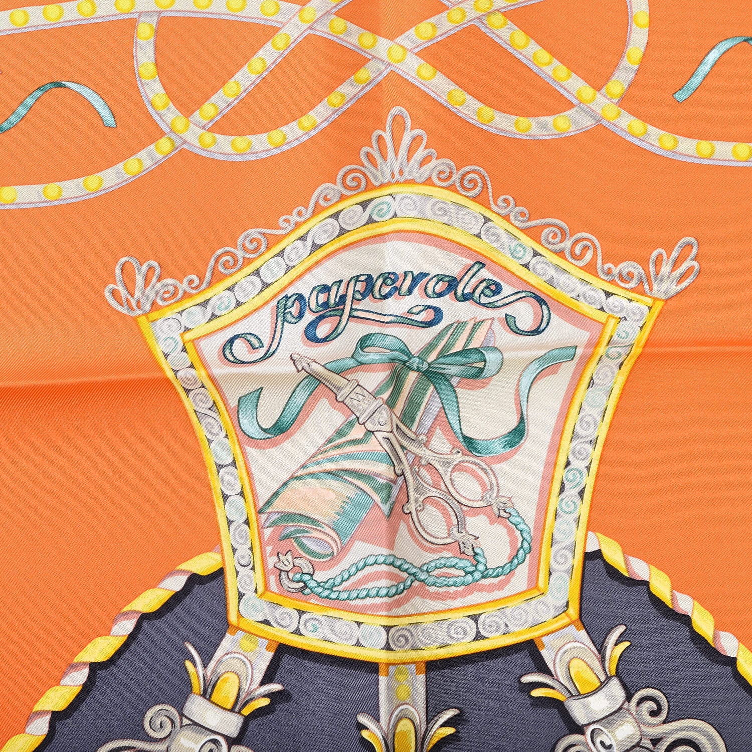 Hermes Silk Carre Paperoles Scarf 90 Orange Anthracite Vert 5 of 6
