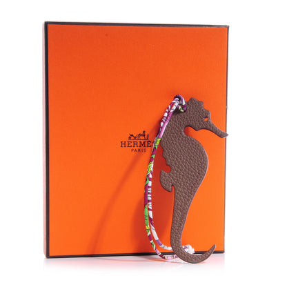 Hermes Togo Epsom Petit H Seahorse Charm PM Etoupe Raisin 5 of 5