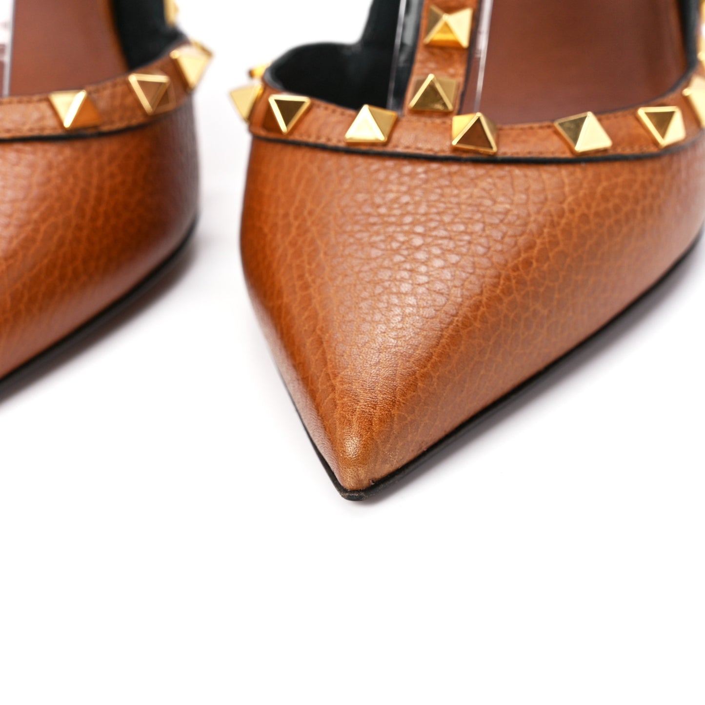 Pebbled Calfskin Rockstud Ankle Strap 100mm Pumps 39 Cuoio