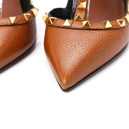 Valentino Garavani Pebbled Calfskin Rockstud Ankle Strap 100mm Pumps 39 Cuoio 3 of 9