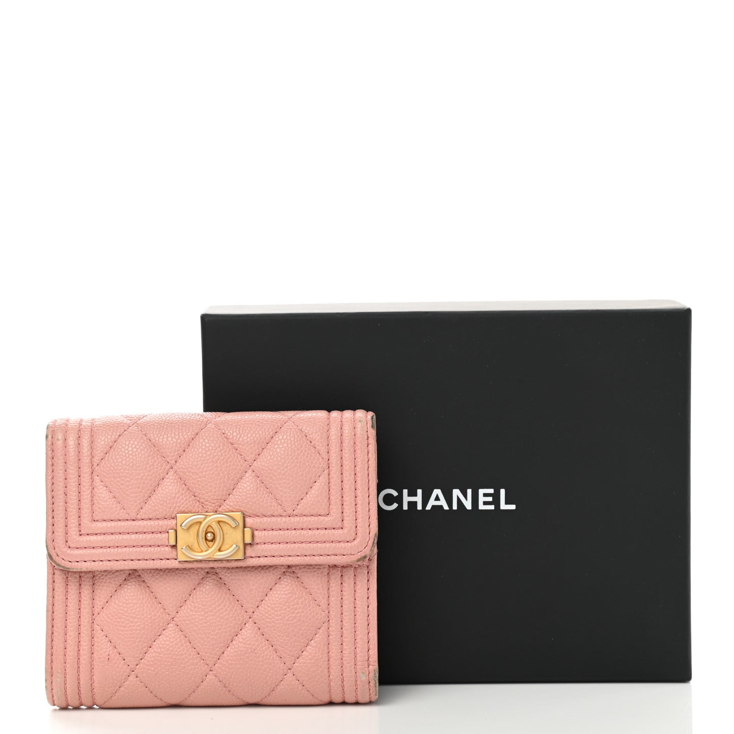 Caviar Quilted Boy Compact Wallet Pink
