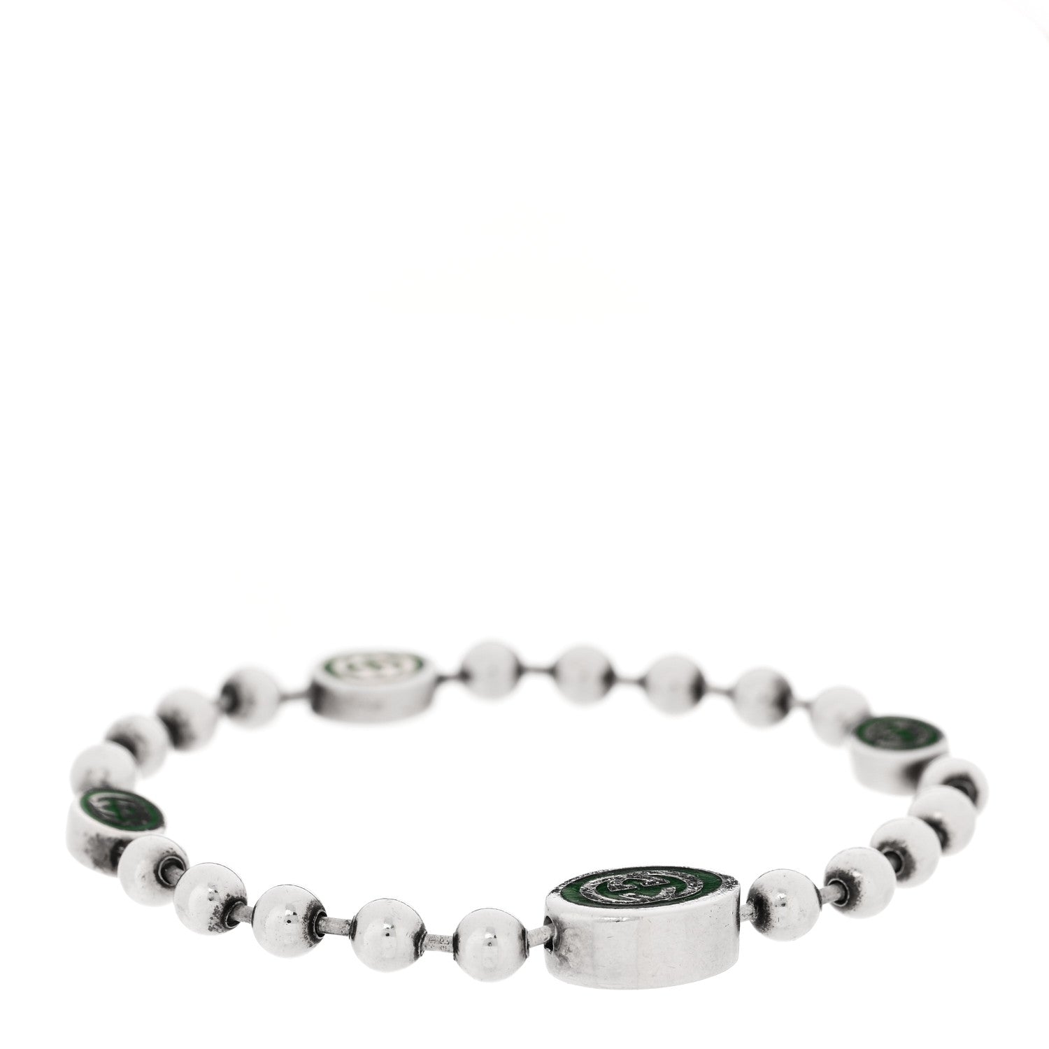 Gucci Sterling Silver Enamel Interlocking G Boule Chain Bracelet