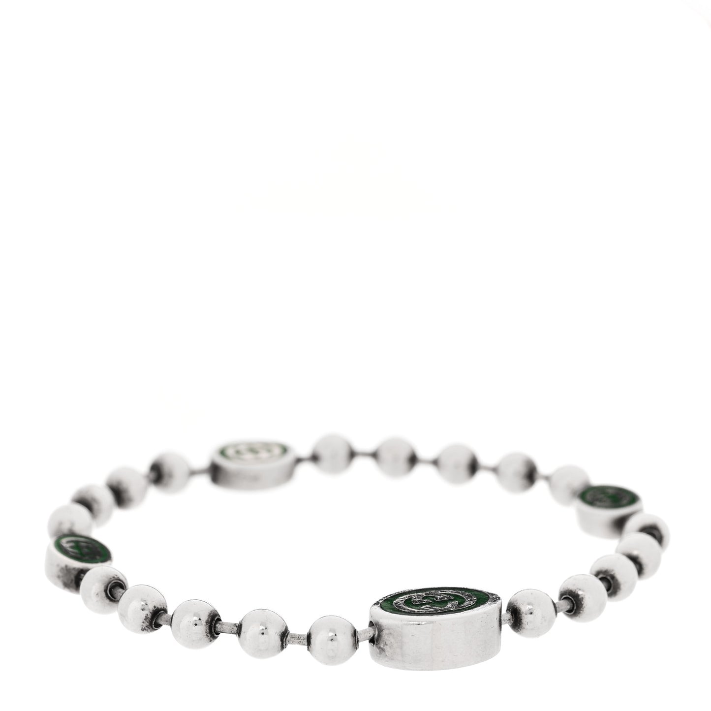 Sterling Silver Enamel Interlocking G Boule Chain Bracelet Green