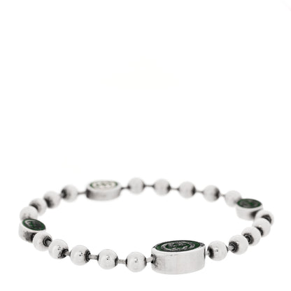 Gucci Sterling Silver Enamel Interlocking G Boule Chain Bracelet Green 2 of 4