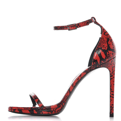 Saint Laurent Python Calfskin Embossed Jane 105 Ankle Strap Sandals 39.5 Red Black 1 of 8