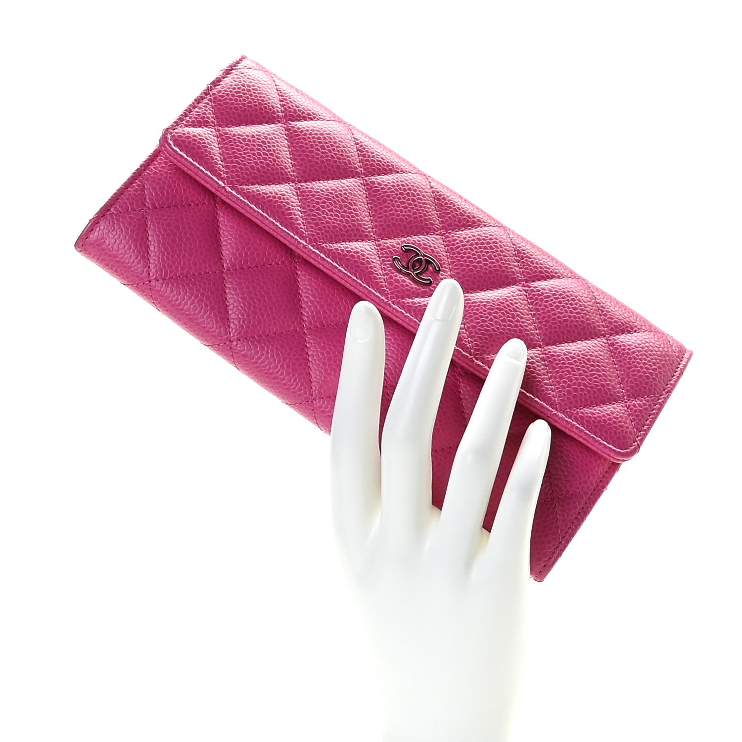Chanel Caviar Quilted Large Gusset Flap Wallet Pink 2 of 8