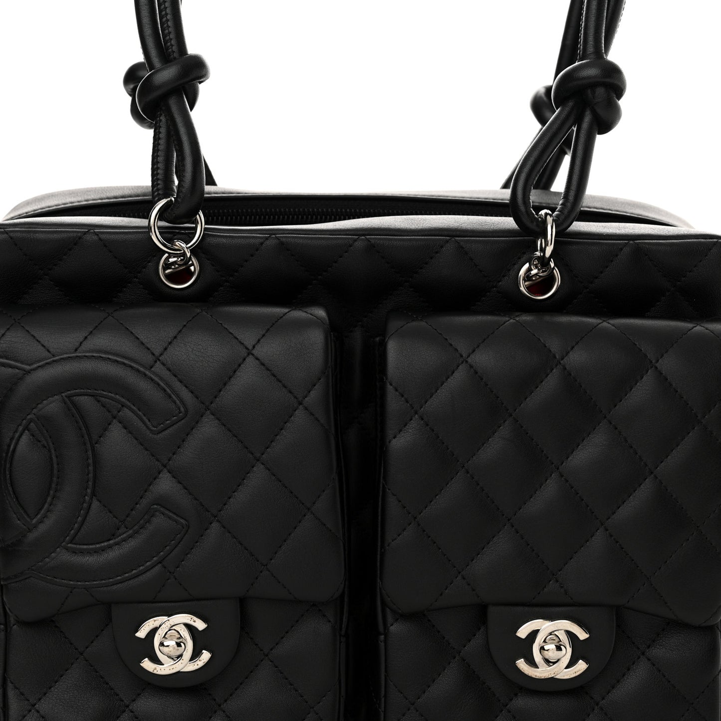 Calfskin Quilted Large Cambon Multipocket Reporter Black