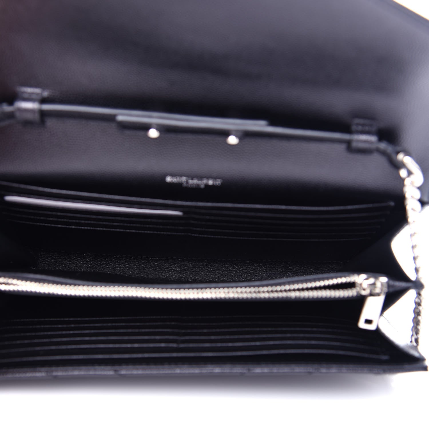 Saint Laurent Grain De Poudre Matelasse Chevron Monogram Chain Wallet Black 5 of 9
