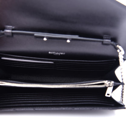 Saint Laurent Grain De Poudre Matelasse Chevron Monogram Chain Wallet Black 5 of 9