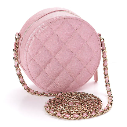 Chanel Iridescent Caviar Quilted Round Clutch With Chain Pink 3 of 11
