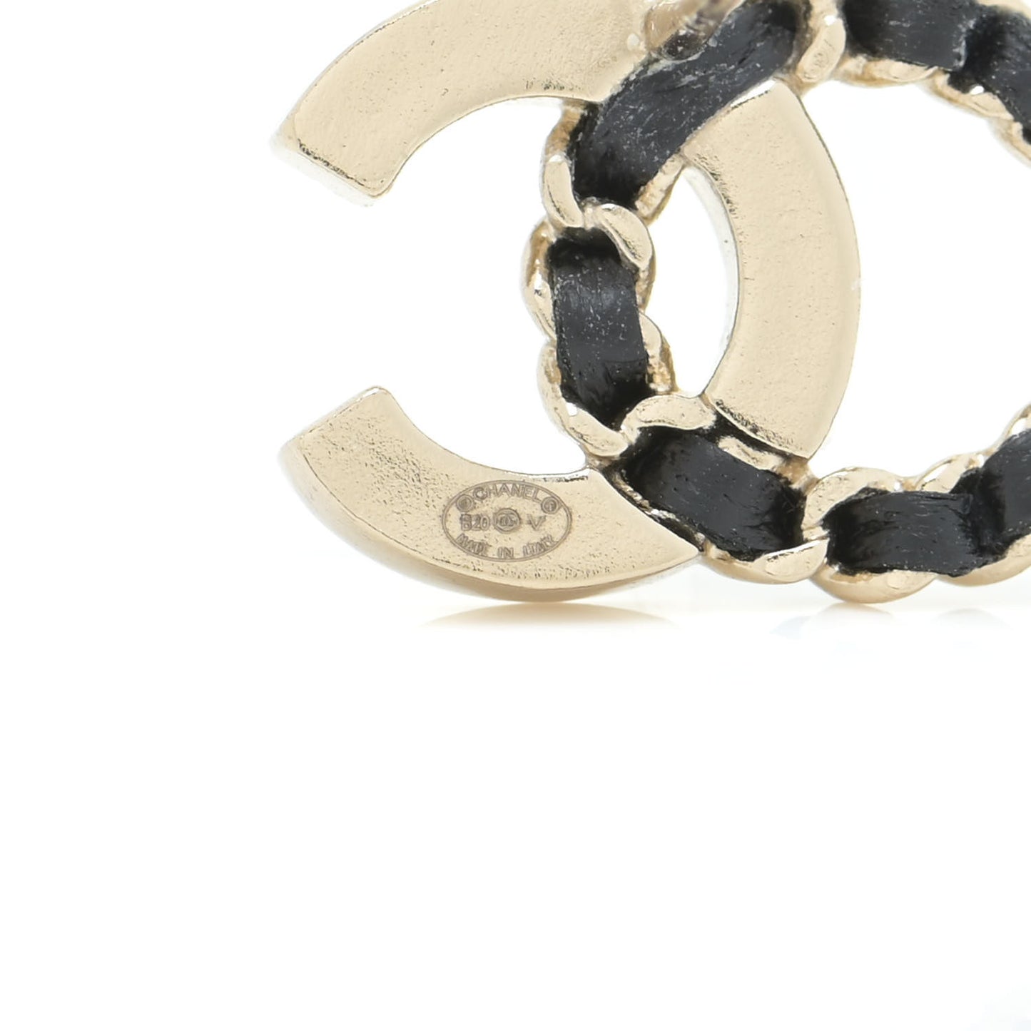 Crystal Baguette Lambskin Chain CC Vintage Allure Stud Earrings Black Gold