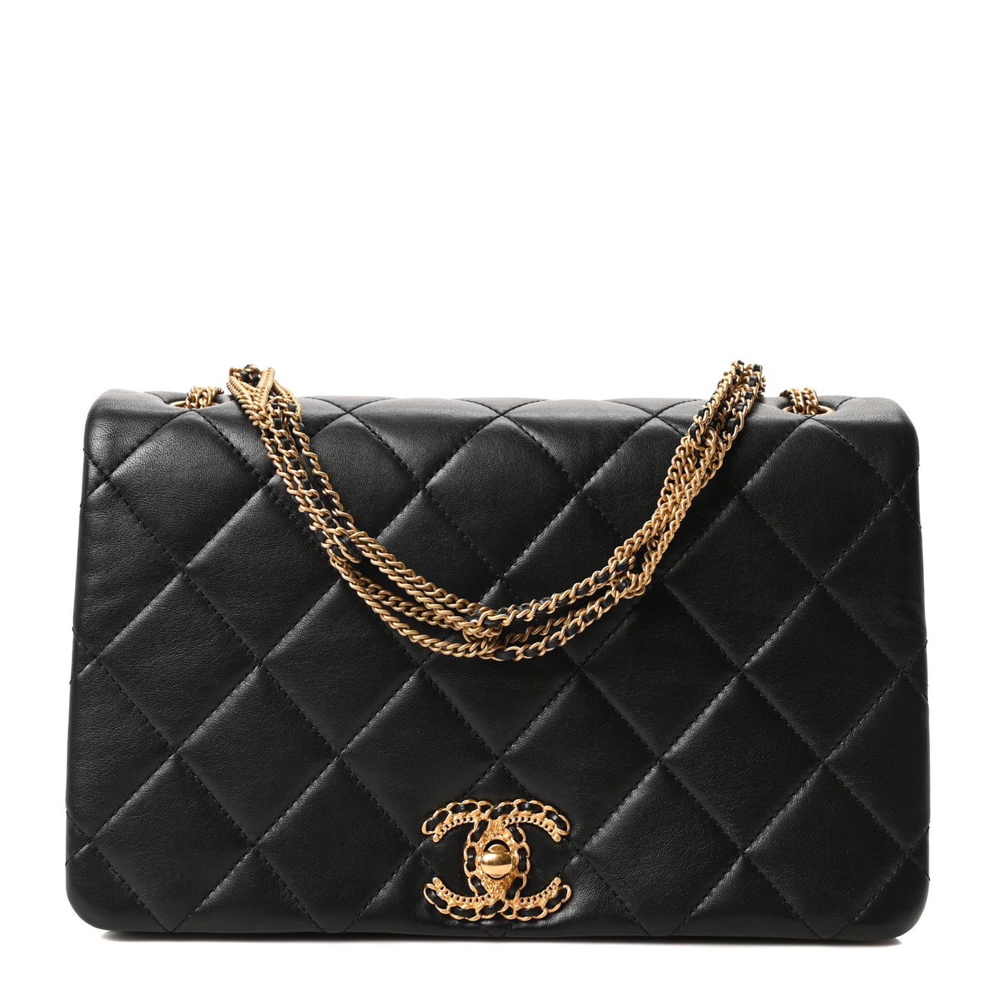 Lambskin Quilted On And On Medium Chain Flap Black