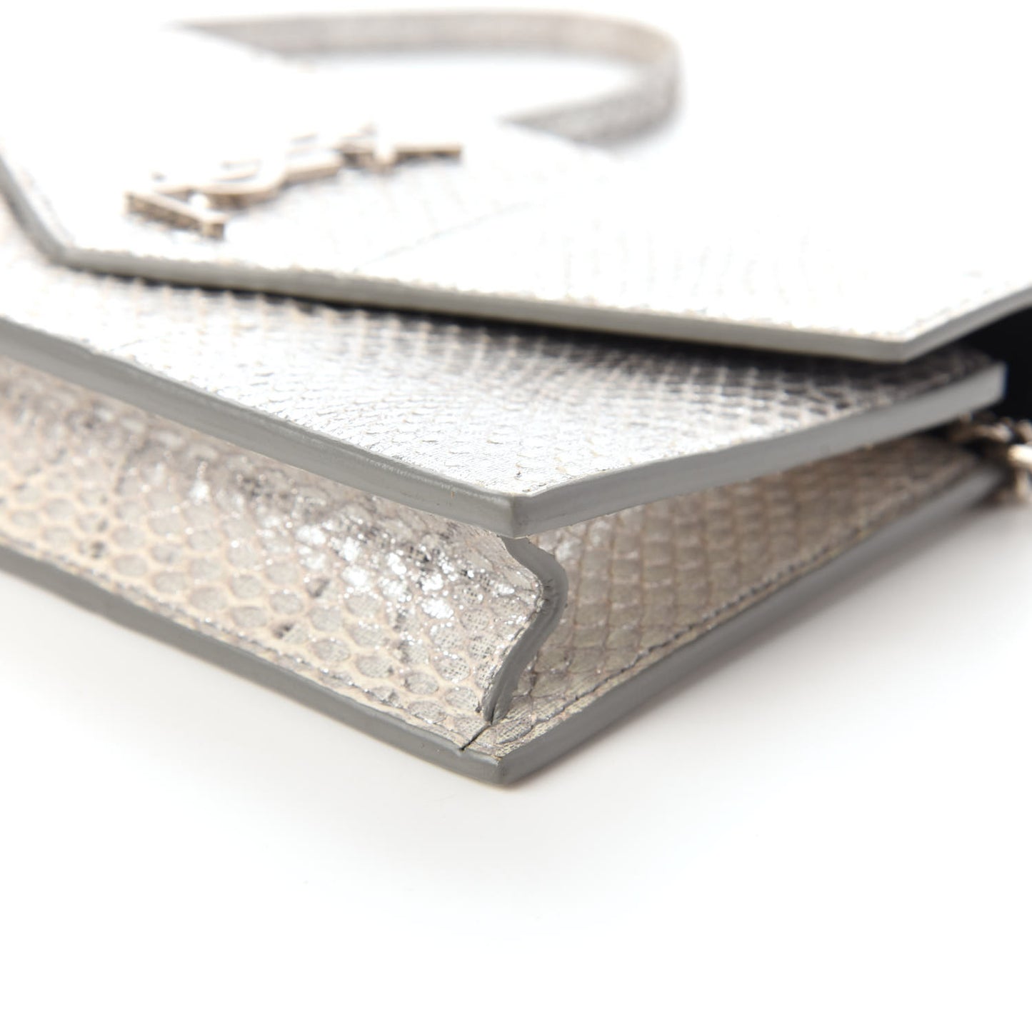 Ayers Snakeskin Monogram Envelope Chain Wallet Silver Black