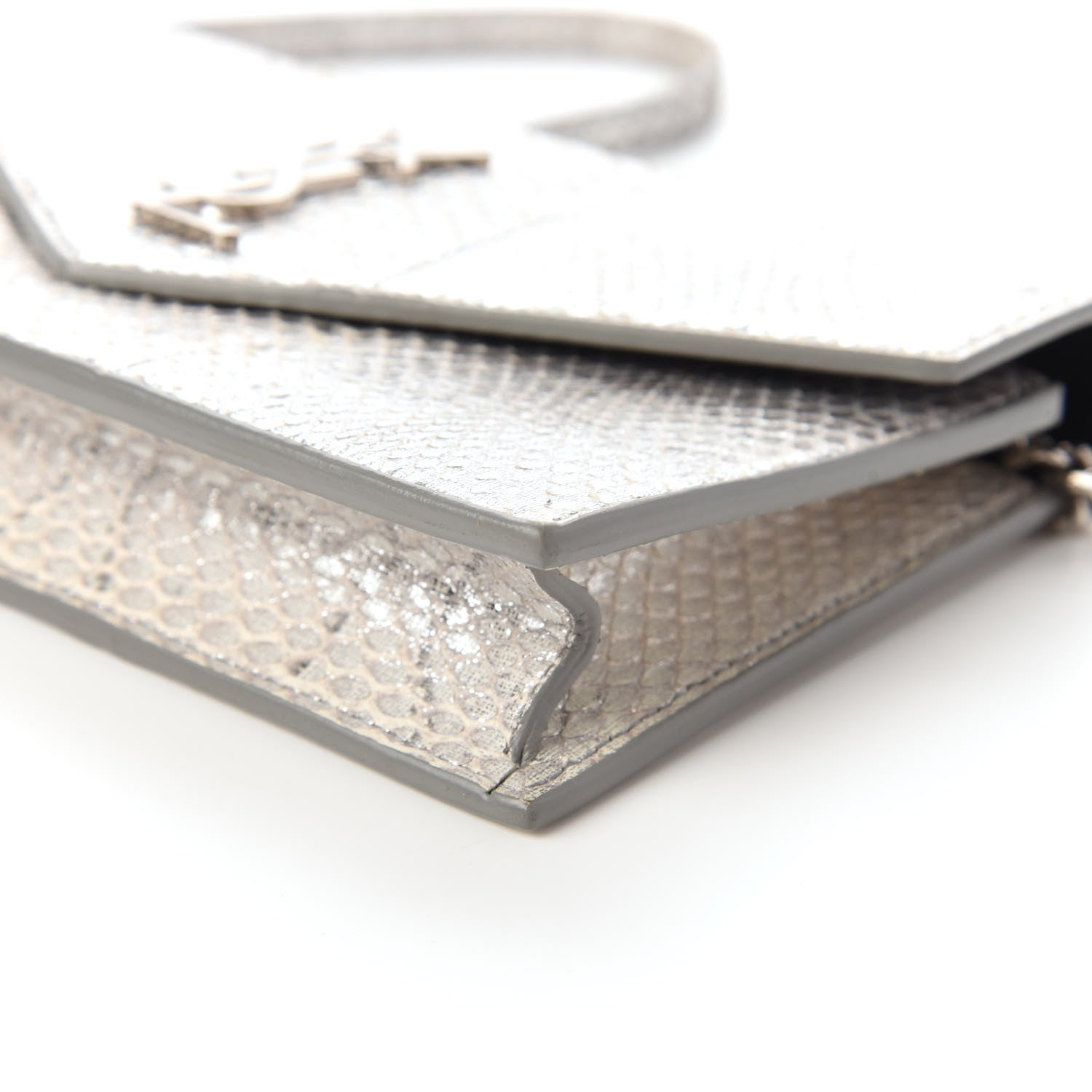 Saint Laurent Ayers Snakeskin Monogram Envelope Chain Wallet Silver Black 7 of 11