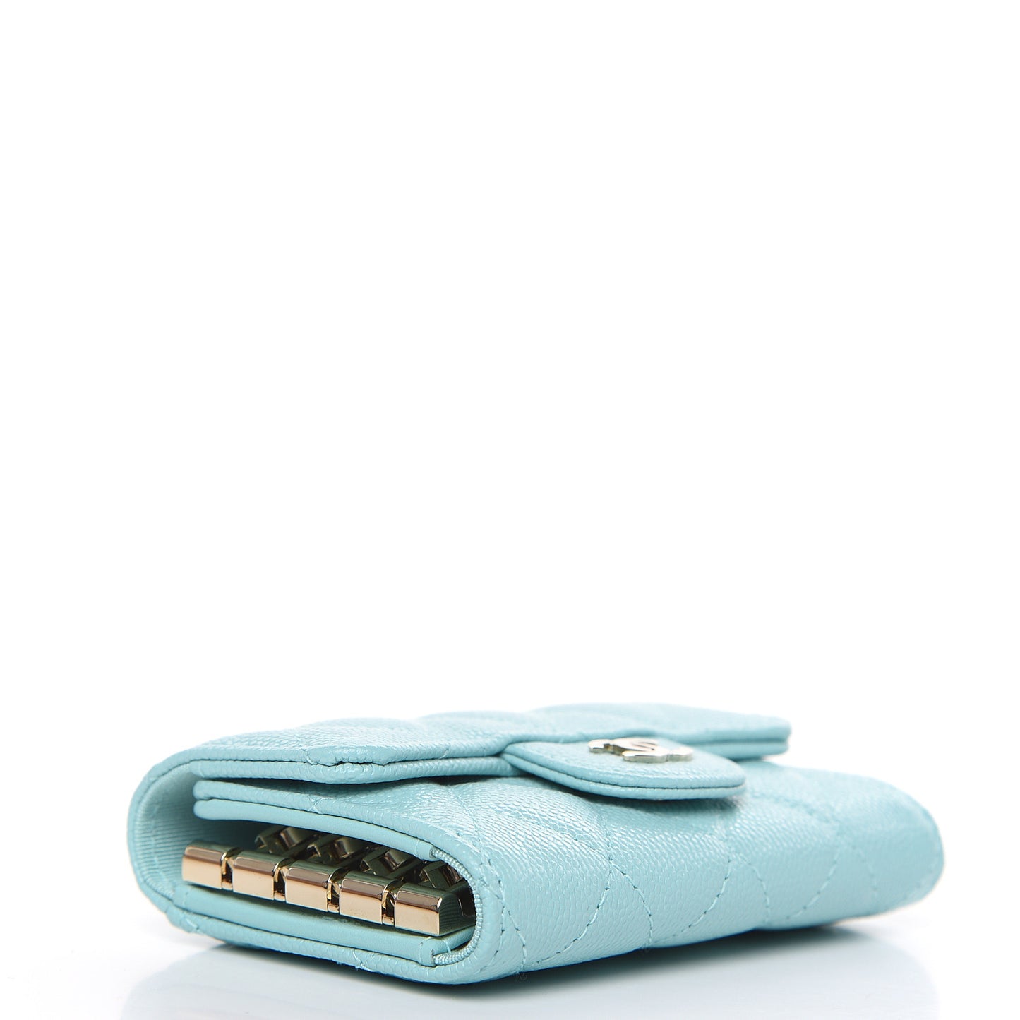 Iridescent Caviar Quilted Classic 4 Key Holder Wallet Light Blue