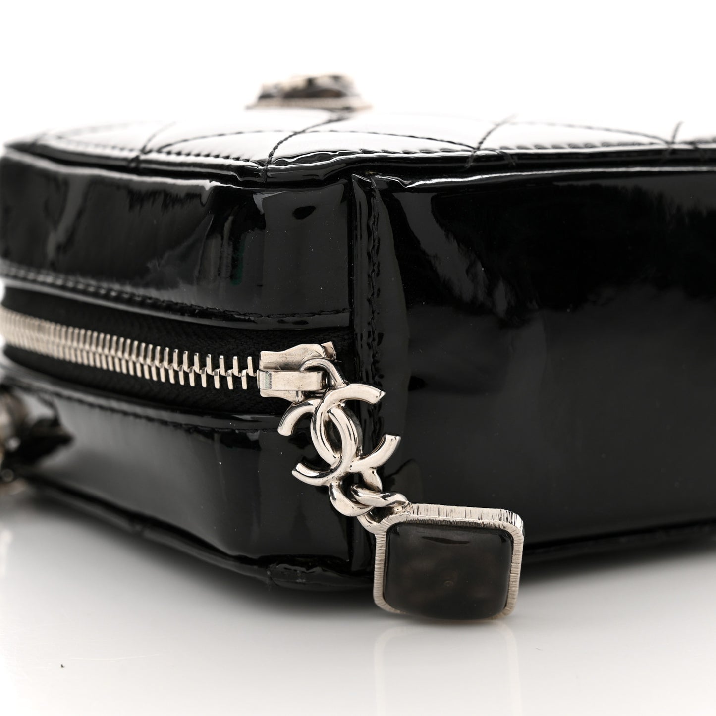 Patent Quilted Clutch With Chain Black