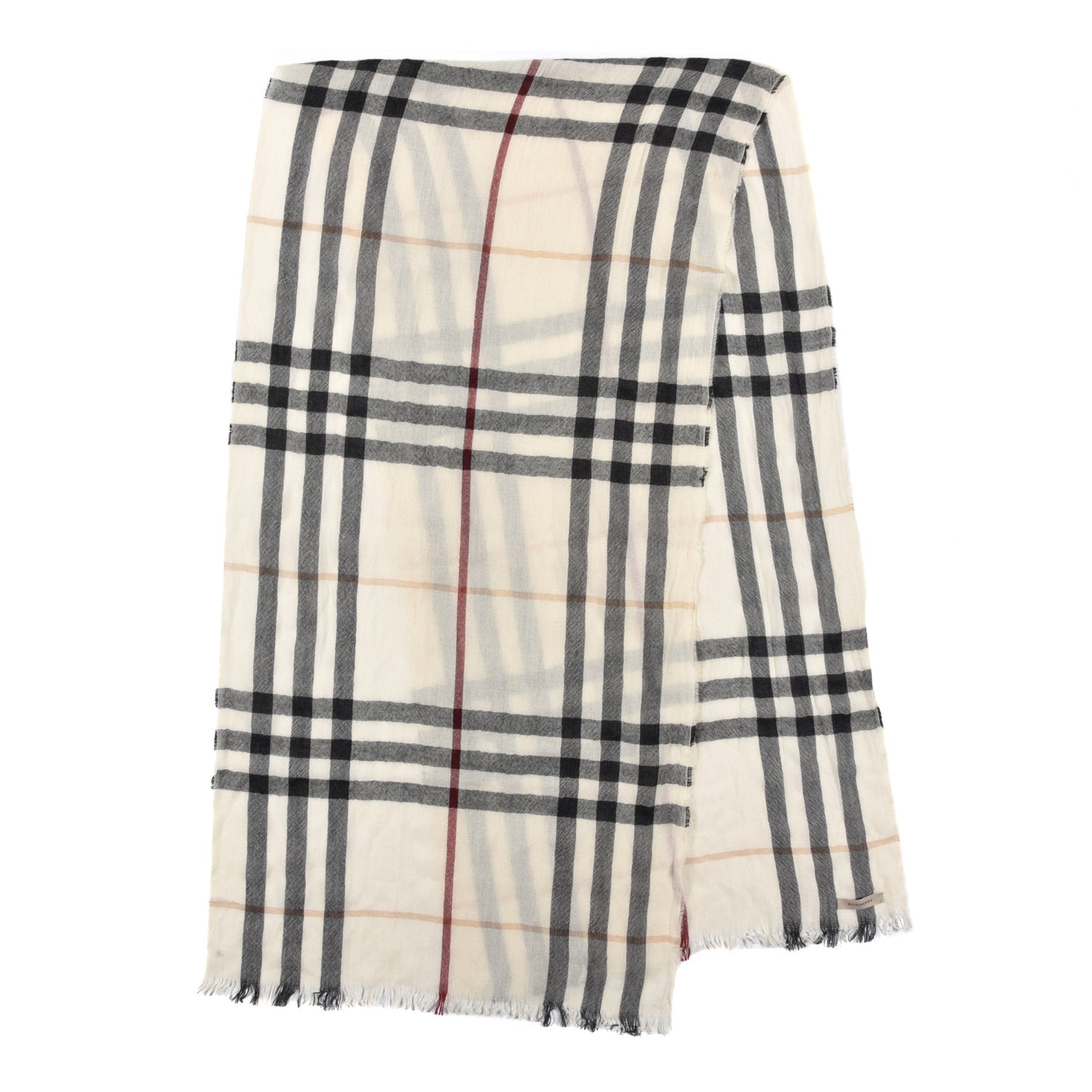 Wool Silk Gauze Giant Check Lightweight Scarf Stone