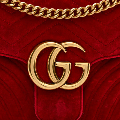 Gucci Velvet Matelasse Medium GG Marmont Shoulder Bag Hibiscus Red 8 of 10