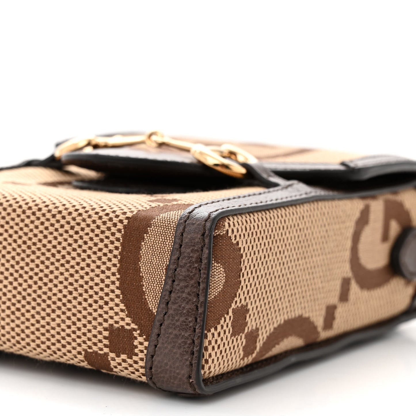 Monogram Jumbo GG Textured Dollar Calfskin Mini Horsebit 1955 Crossbody Bag Camel Ebony New Acero