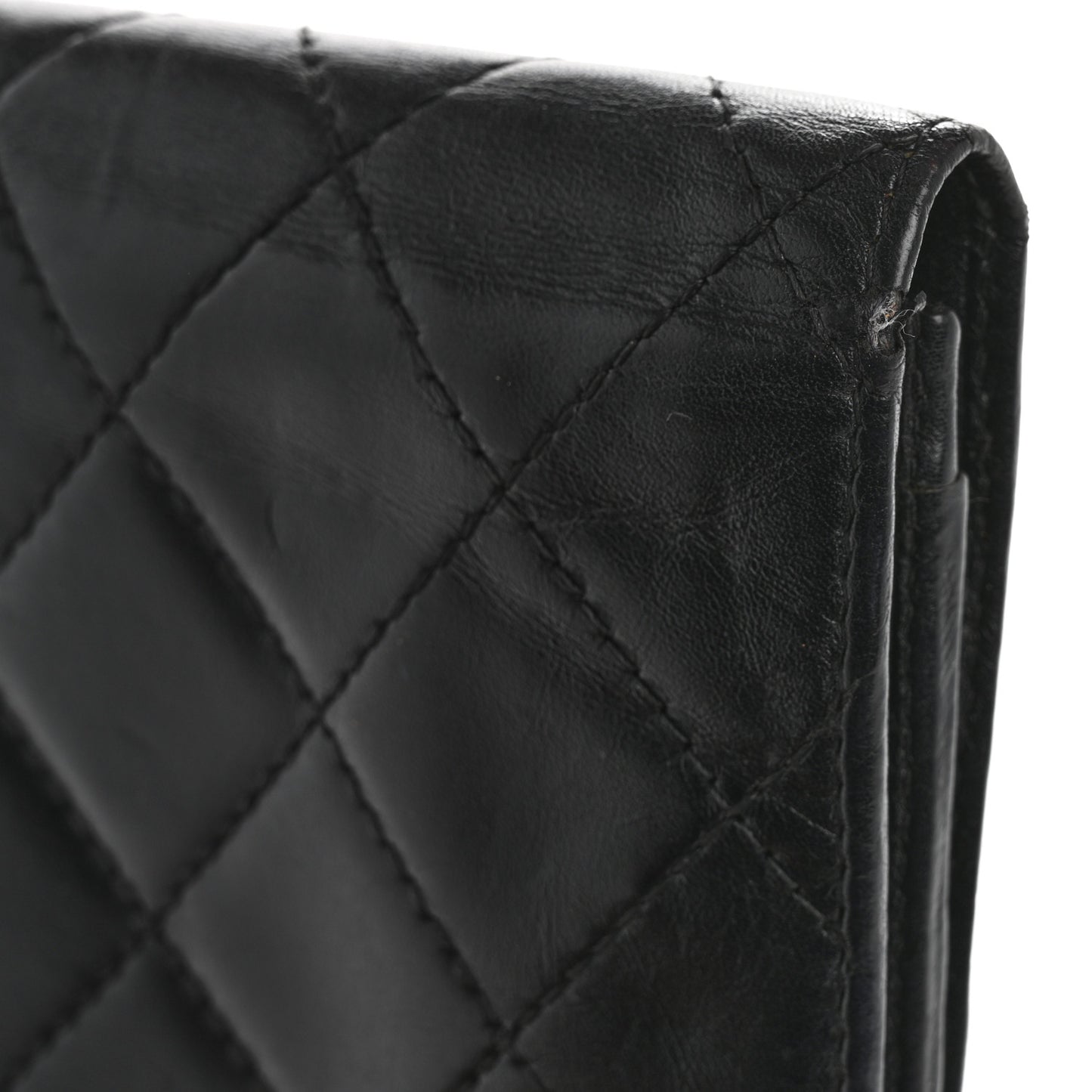 Calfskin Quilted Cambon Flap Wallet Black White