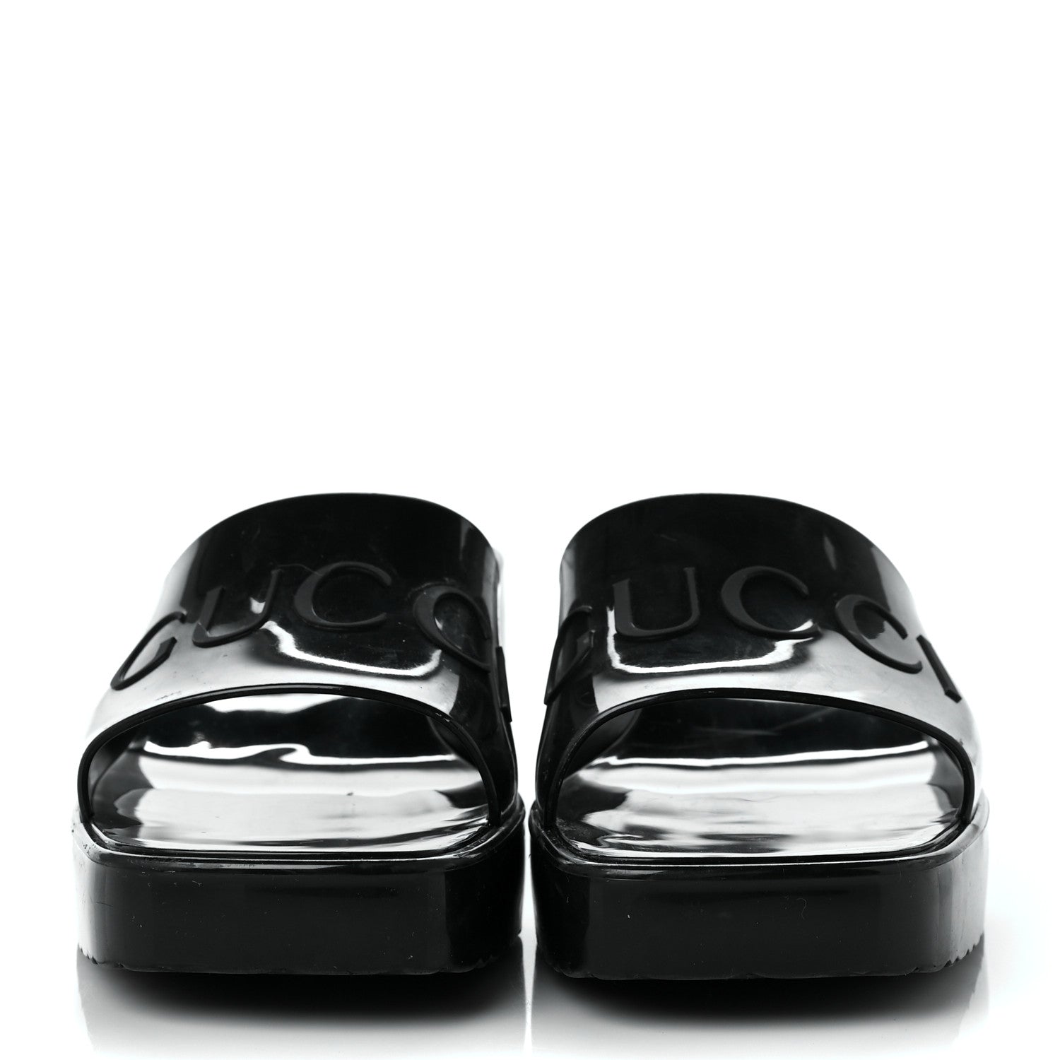 Gucci Rubber Gucci Logo Womens Platform 20/60mm Slide Sandals 37 Black 2 of 9