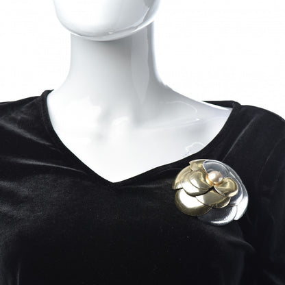 Chanel Metallic Lambskin Pearl Camellia Brooch Gold Silver 2 of 4