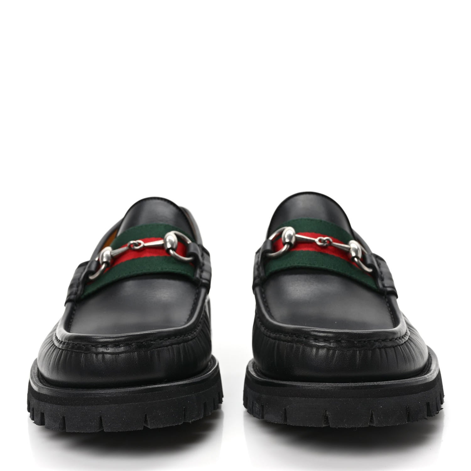 Gucci Cirano Lux Web Mens Horsebit Lug Sole Loafers 7.5 Black 2 of 8